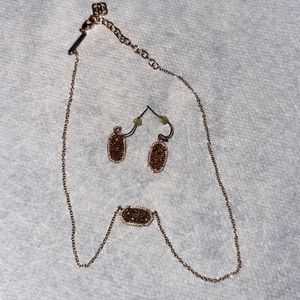SET: Kendra Scott gold sparkly earrings & necklace